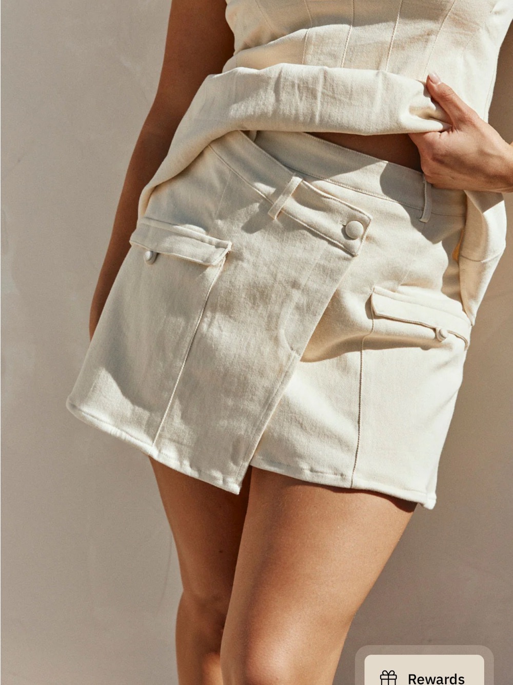 High-Rise Cream Utility Skort with Wrap Front